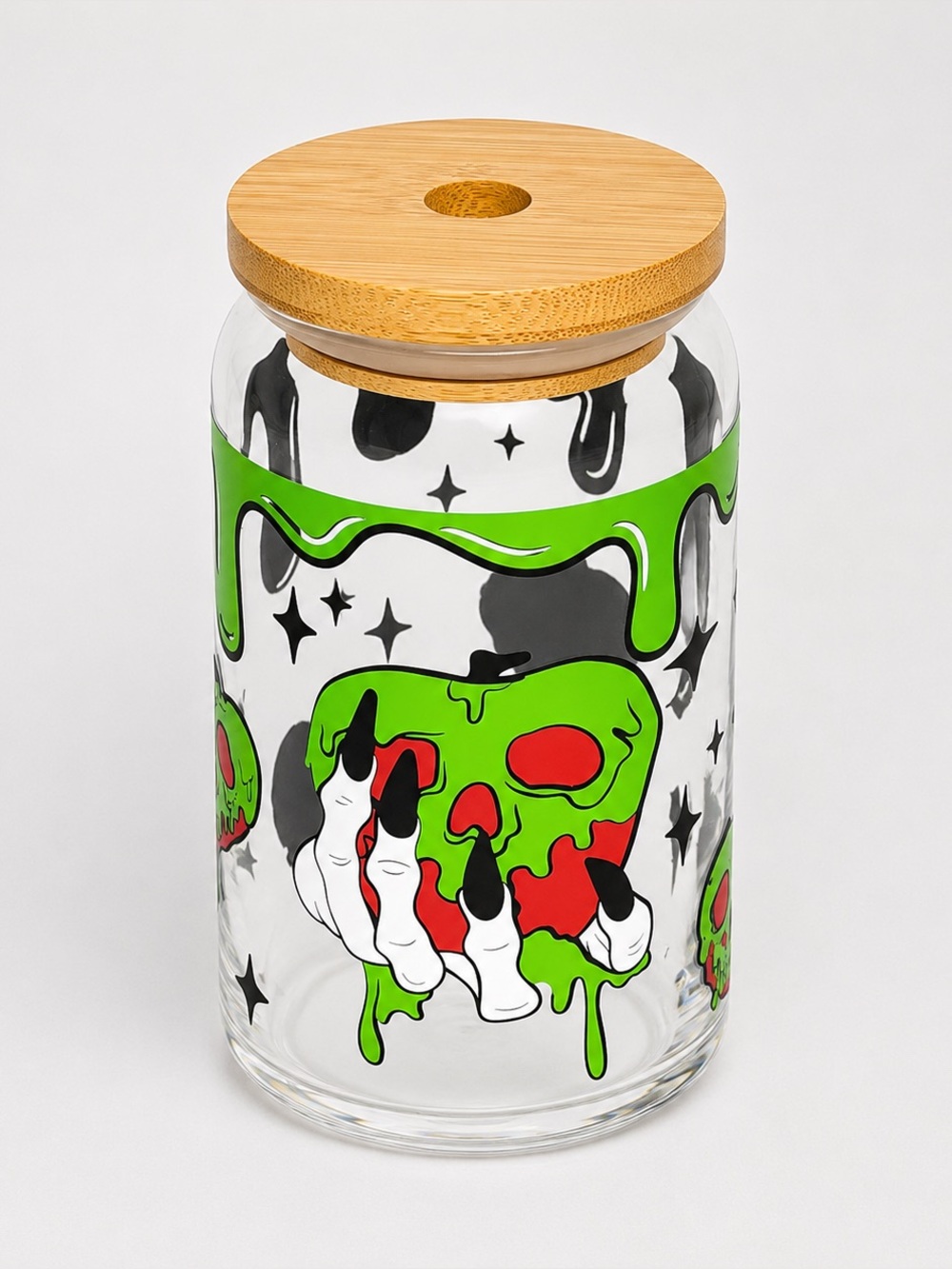 Green Poison Apple 16oz Libby Can Glass Tumbler with Bamboo Lid